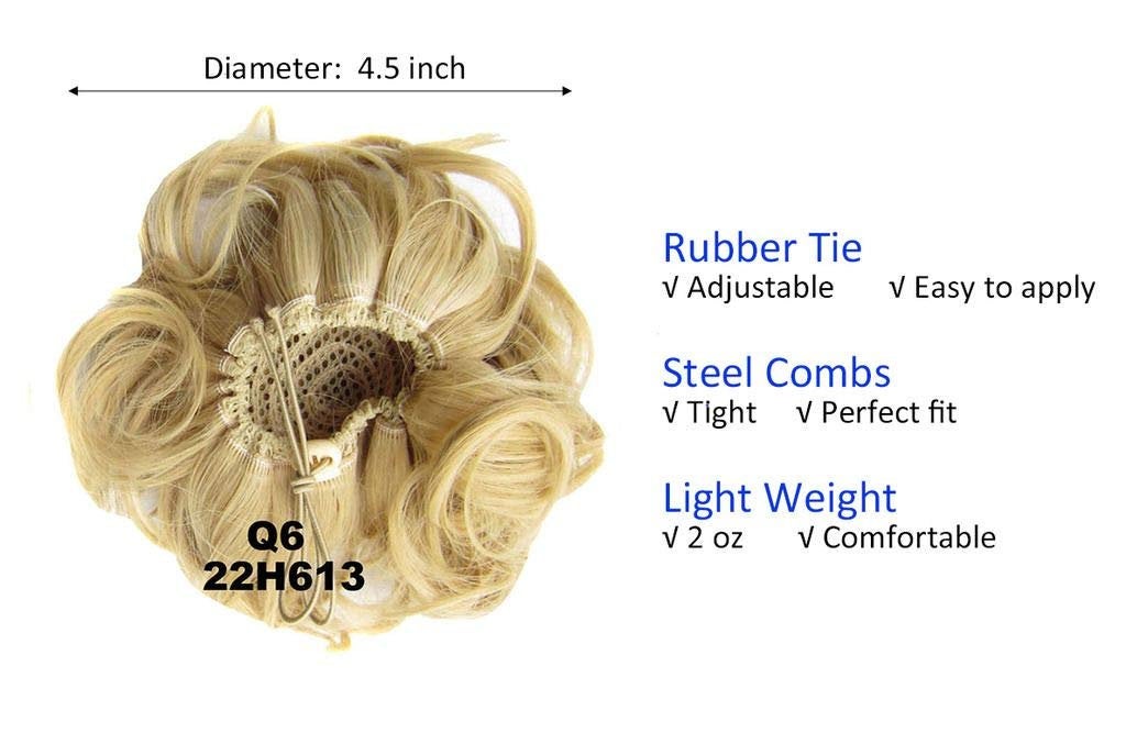 Ash Blonde Bleach Blonde Mix 22H613 Wavy Messy Bun Drawstring Cover Updo Ponytail Curly Messy Bun Chignon Extensions Scrunchy Updo Hairpiece
