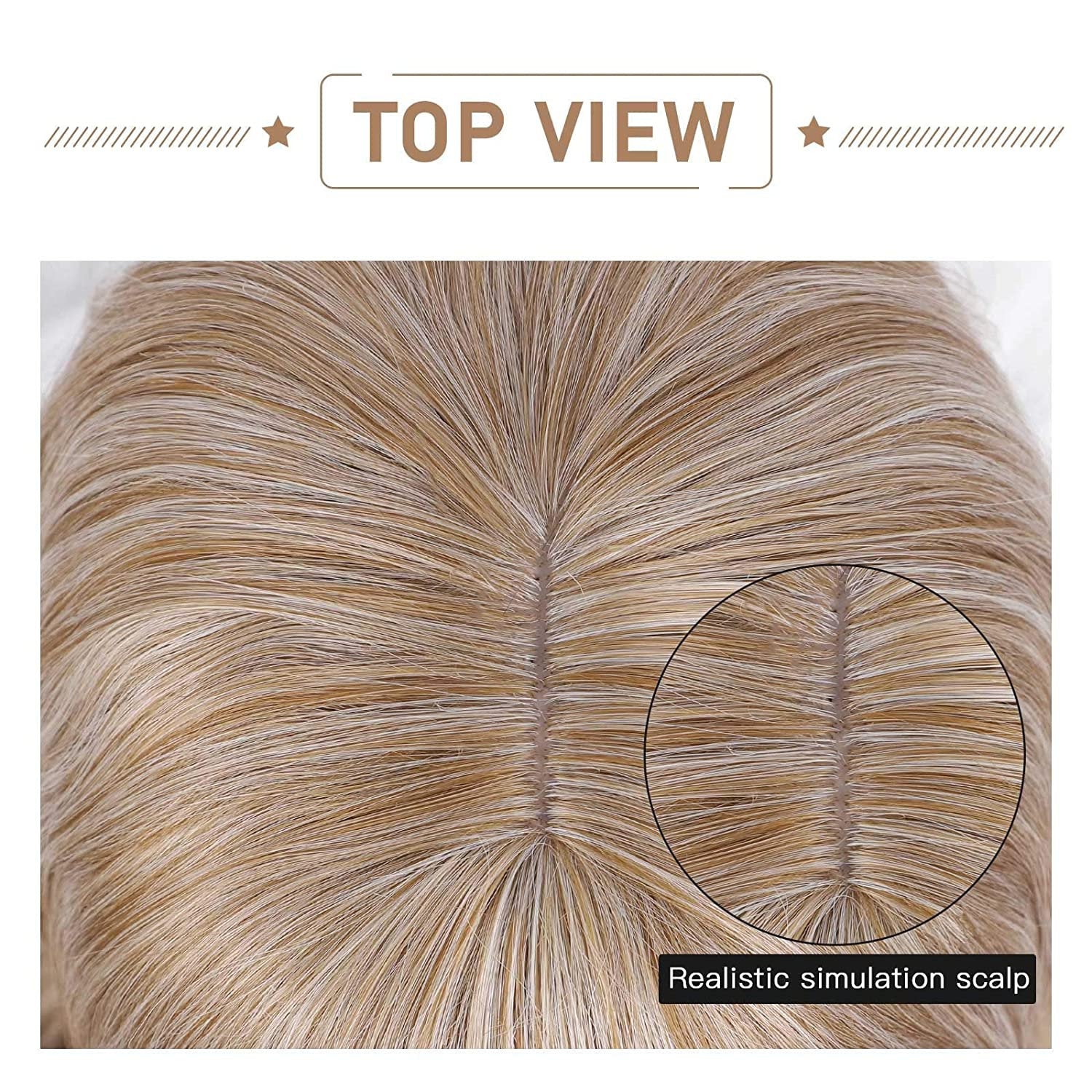 Glamorous Ash Blonde Wig Air Bangs 24” Mixed Color Long Wavy Synthetic Hair Unit Natural Wave Ombre Blonde with Full Bangs Human Hair Feel