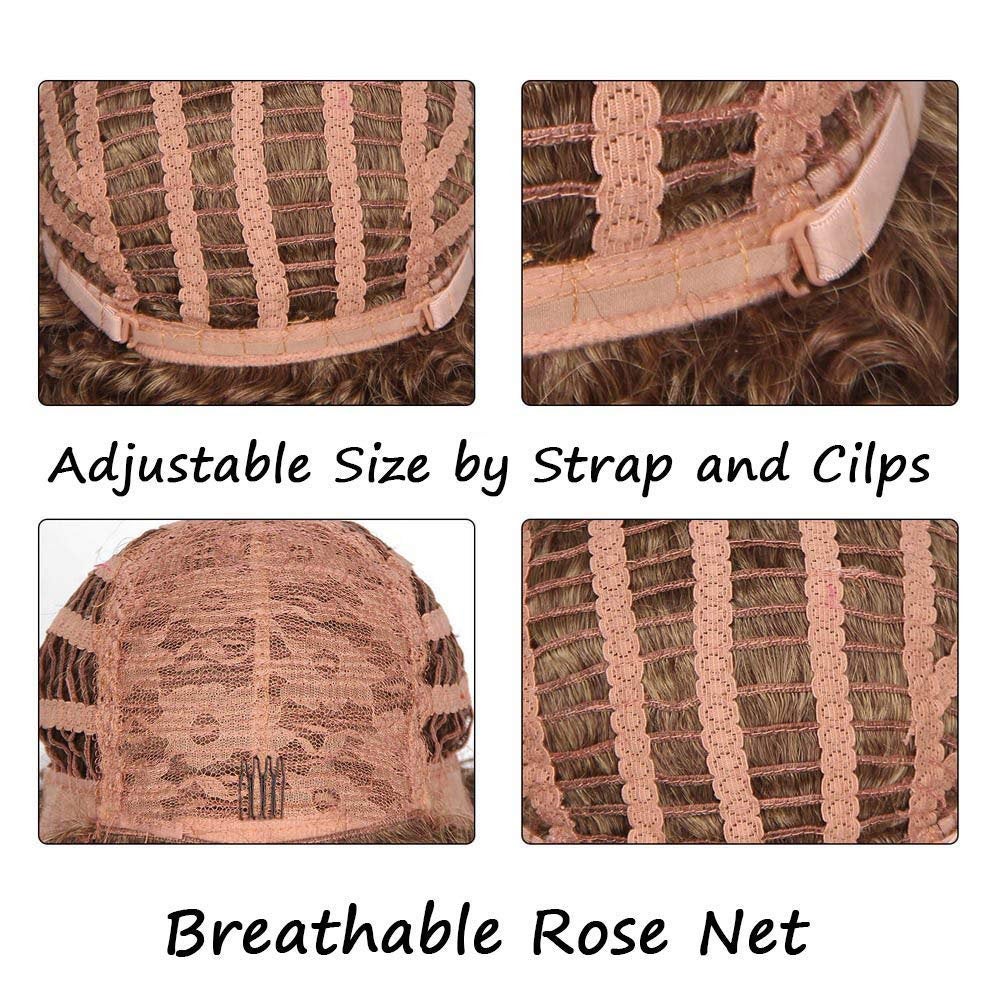 Ombre Brown Short Kinky Synthetic Afro Heat Resistant Full Curly Wig with Bangs | Wig Cap Included | Free Shipping Today