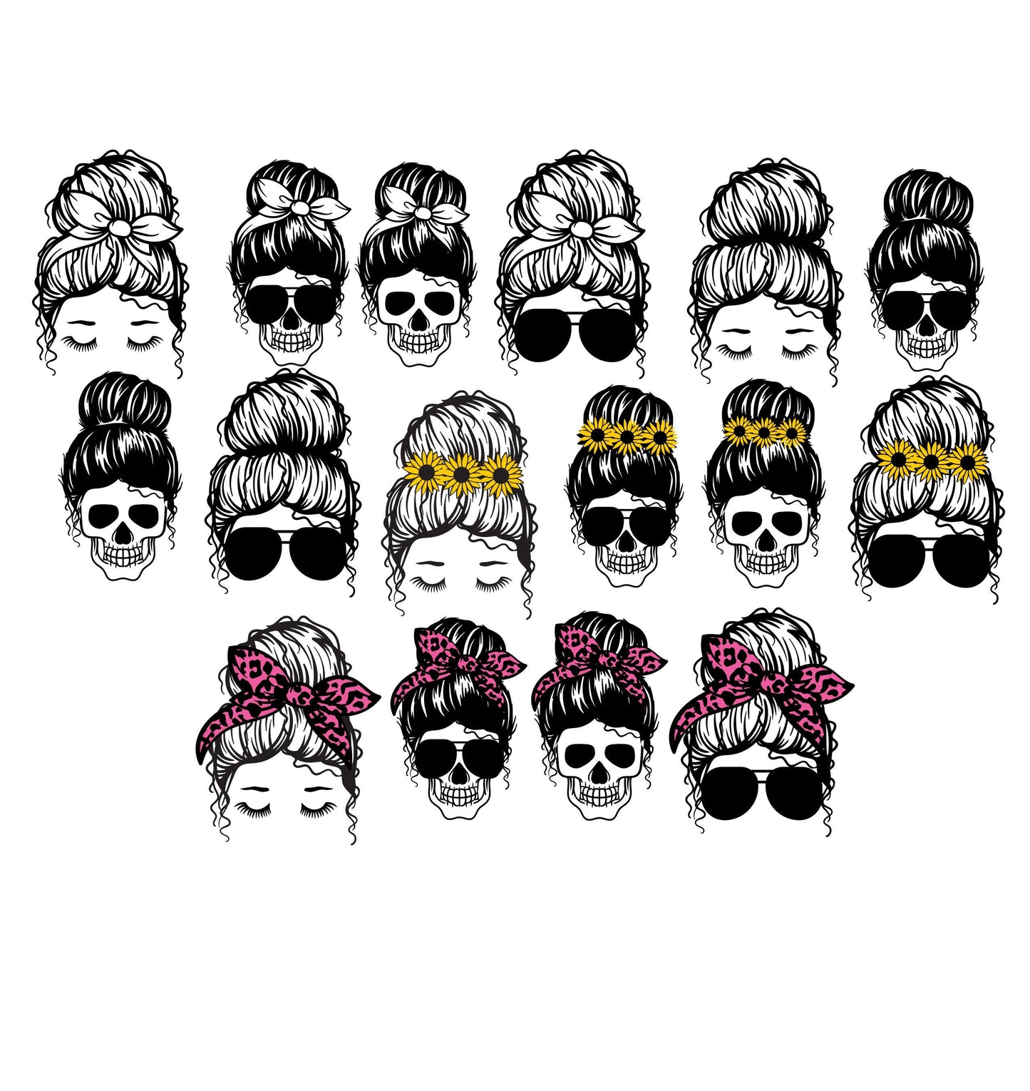 Messy bun svg, messy bun png, messy bun skull svg, messy bun mom svg, messy bun bundle, messy bun skull, messy bun mom, mom svg, svg file