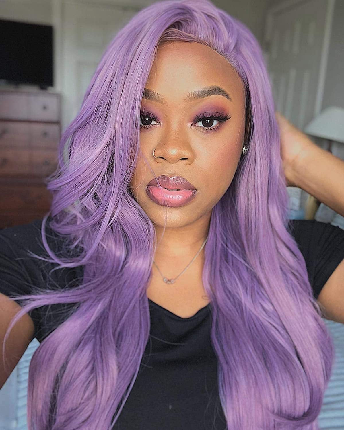 Lavender Glueless Purple High Temperature Heat Resistant Fiber 24" | Trendy Wig | Synthetic Top Quality Lace | Custom Made | Human Hair Feel