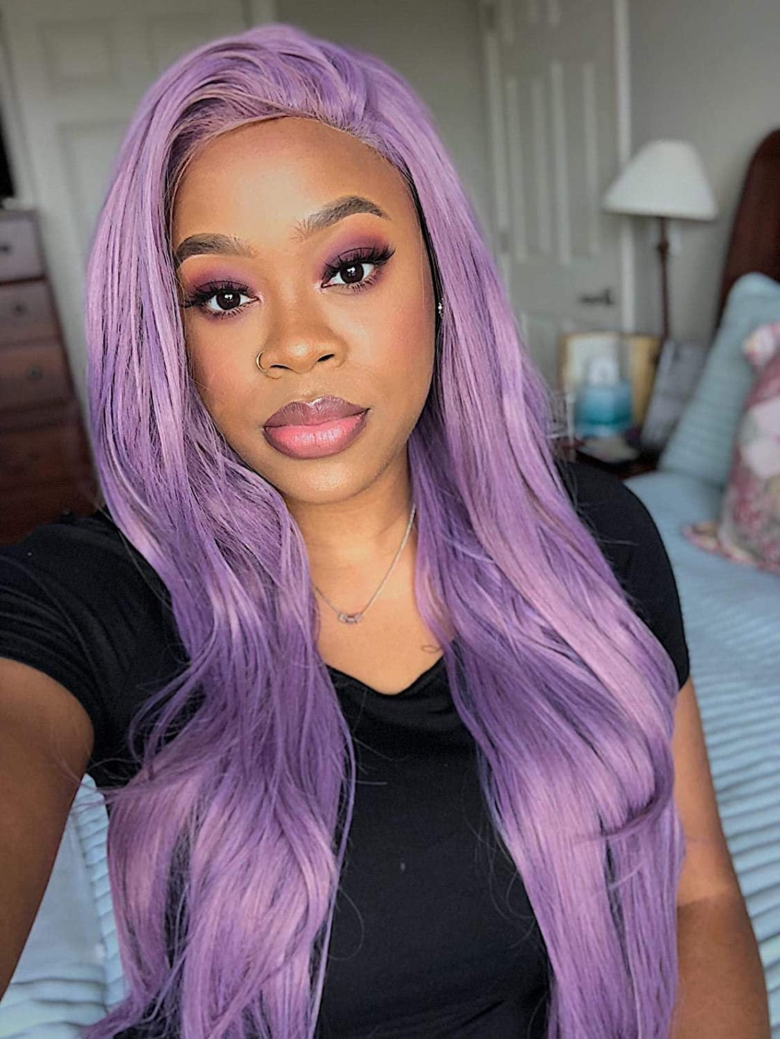 Lavender Glueless Purple High Temperature Heat Resistant Fiber 24" | Trendy Wig | Synthetic Top Quality Lace | Custom Made | Human Hair Feel