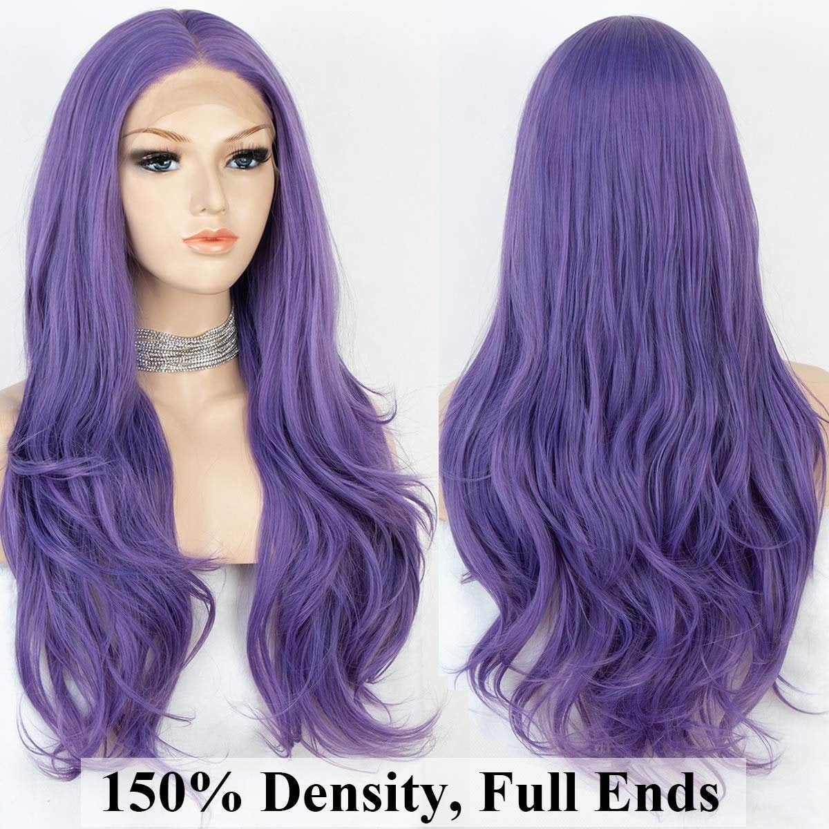Light Lavender Glueless Purple High Temperature Heat Resistant Fiber 24" | Trendy Wig | Synthetic Top Quality Custom Made | Human Hair Feel