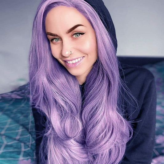 Light Lavender Glueless Purple High Temperature Heat Resistant Fiber 24" | Trendy Wig | Synthetic Top Quality Custom Made | Human Hair Feel