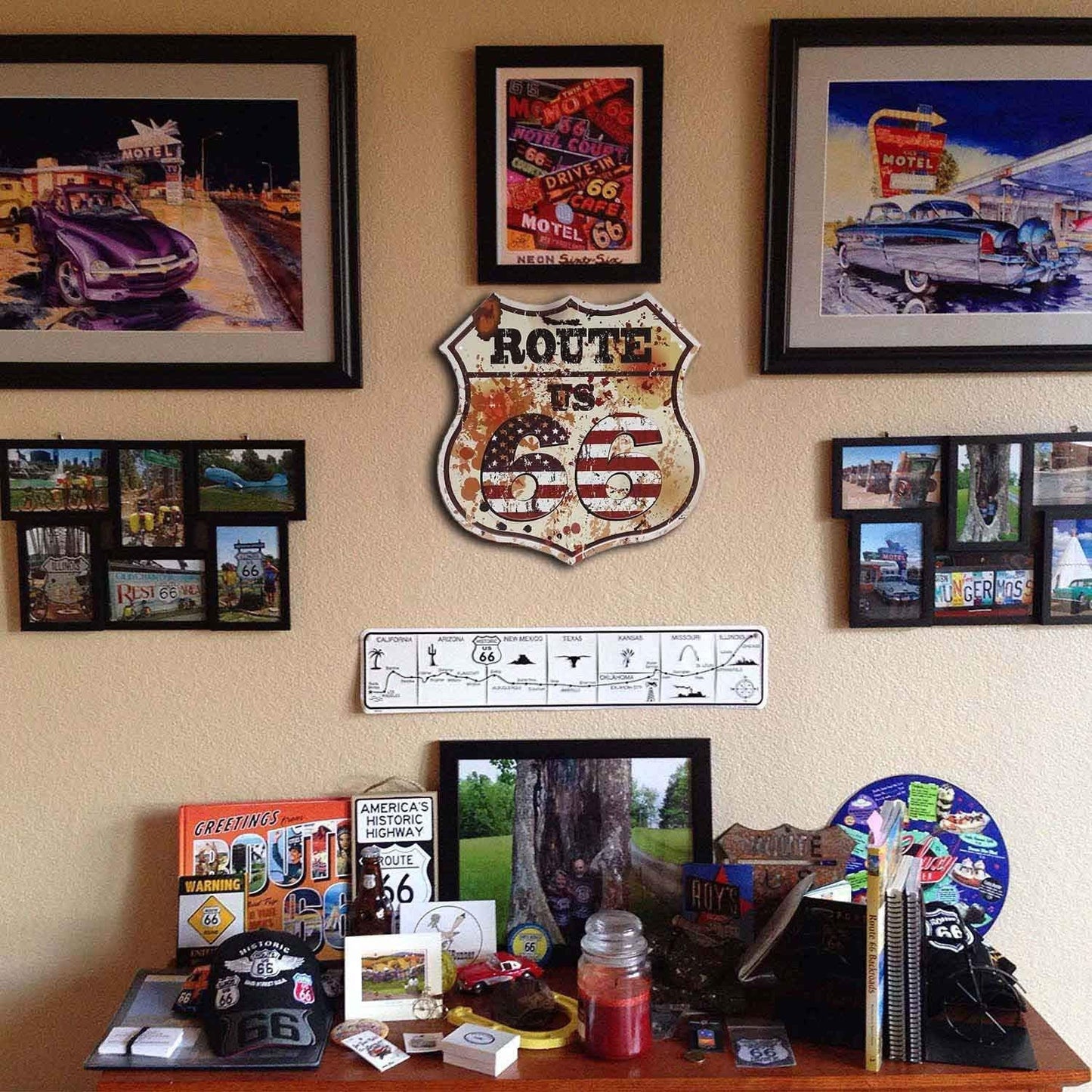 Retro Fashion Chic Route 66 Shield Tin Signs Retro Vintage Metal Signs Classic American Décor 12x12" Vintage Route 66 Choose from 4 Styles