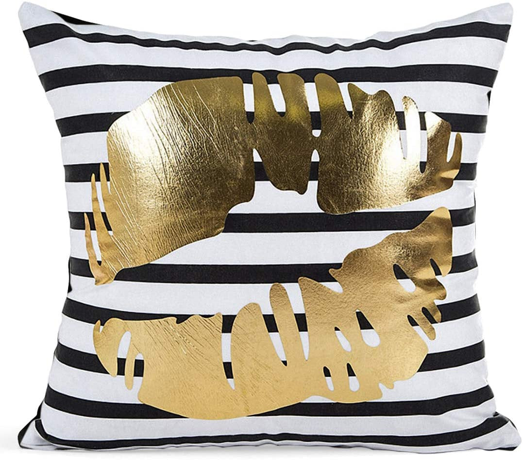 Gold and Black Decorative Throw Pillow Covers 18 X 18" Choose From Small Hearts, Love, Large Heart, Forrest Animal, Lips on Stripes