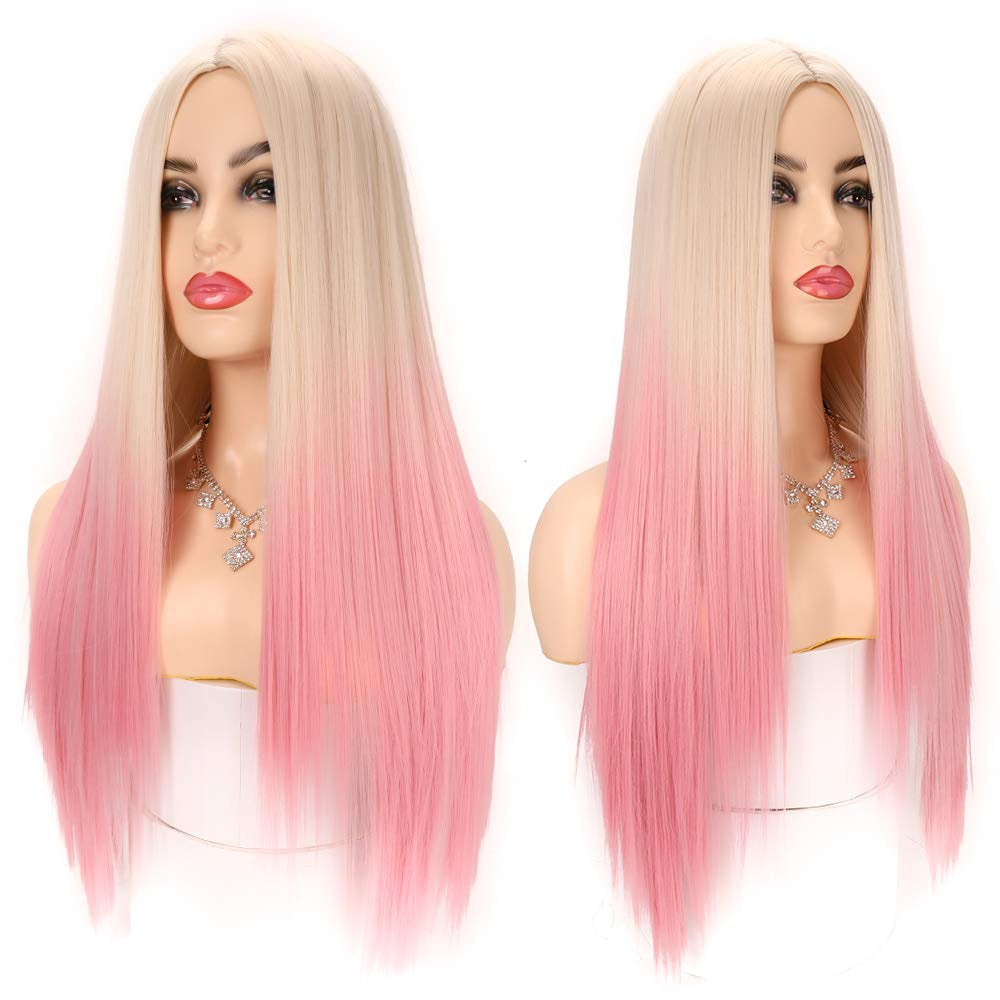 Light Linen to Pastel Petal Pink Straight Middle Parting Ombre Wig Synthetic Hair Natural looking and soft to touch Free Shipping Included