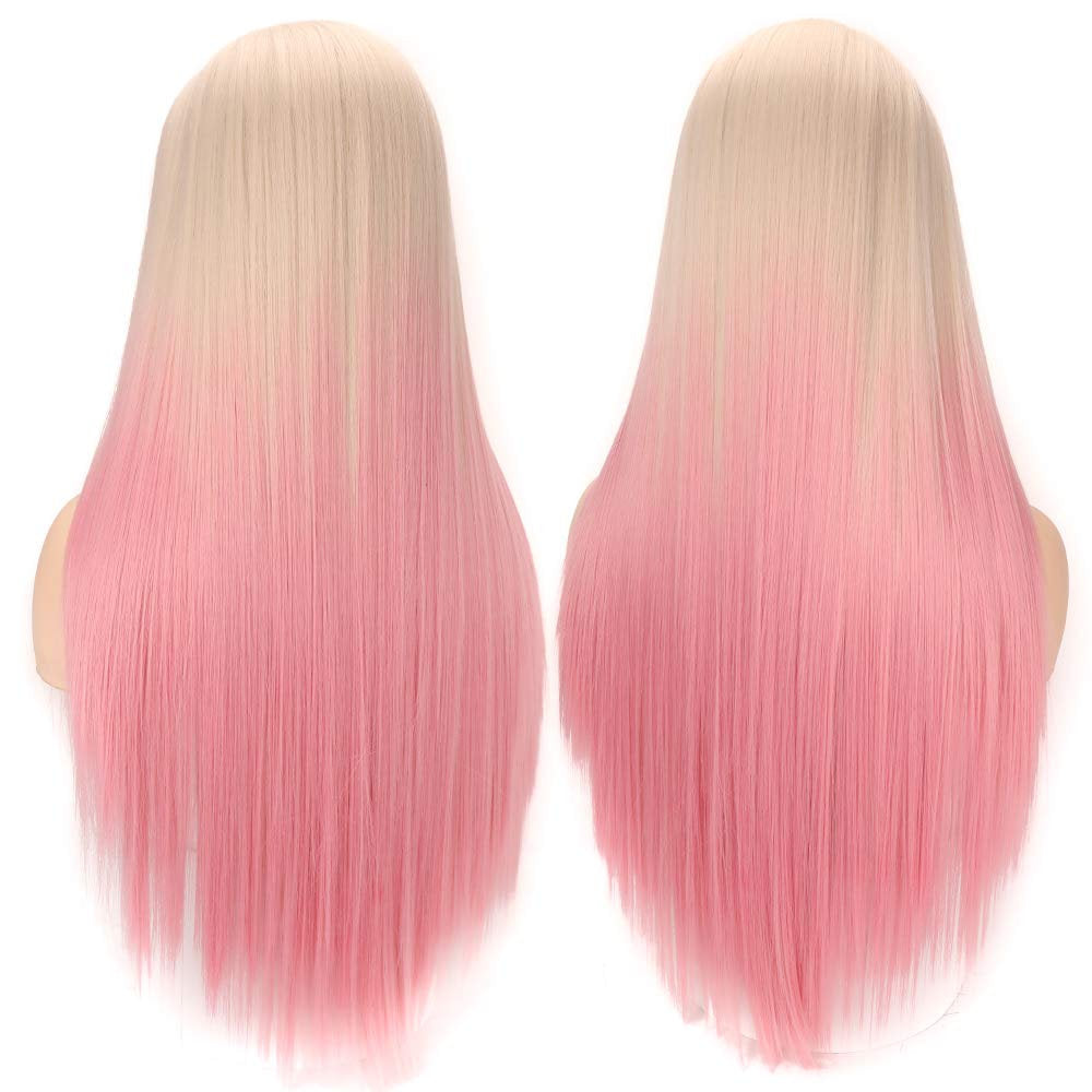 Light Linen to Pastel Petal Pink Straight Middle Parting Ombre Wig Synthetic Hair Natural looking and soft to touch Free Shipping Included