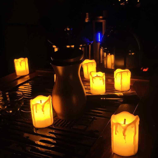 Flameless Candles | LED Flameless | Votive Candles | Battery Operated | 12 Pack Melted/Dripping | Batteries Included| Kid and Pet Safe