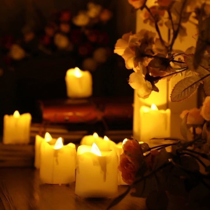 Flameless Candles | Flickering Led | Votive Candles | Battery Operated | 12 Pack Melted/Dripping | Batteries Included| Kid and Pet Safe