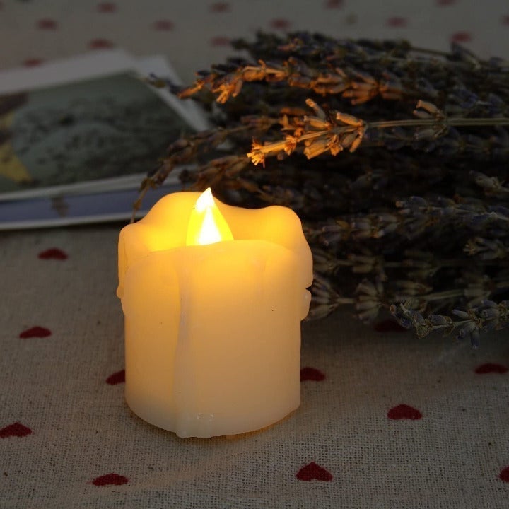 Flameless Candles | Flickering Led | Votive Candles | Battery Operated | 12 Pack Melted/Dripping | Batteries Included| Kid and Pet Safe