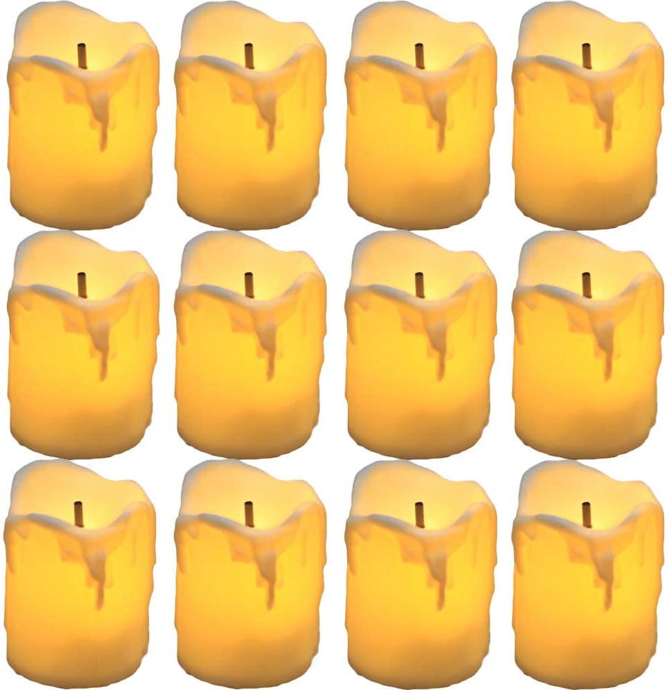 Flameless Candles | LED Flameless | Votive Candles | Battery Operated | 12 Pack Melted/Dripping | Batteries Included| Kid and Pet Safe
