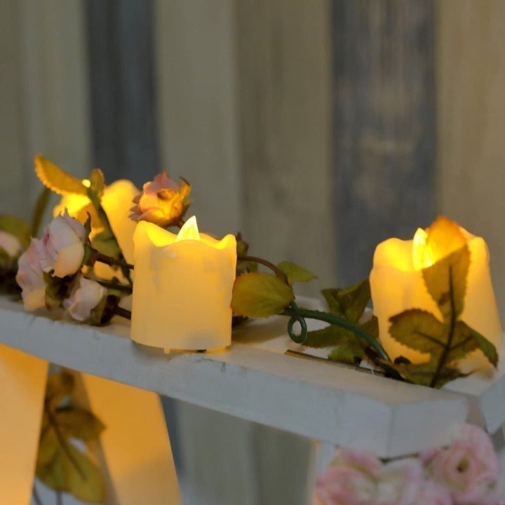 Flameless Candles | Flickering Led | Votive Candles | Battery Operated | 12 Pack Melted/Dripping | Batteries Included| Kid and Pet Safe