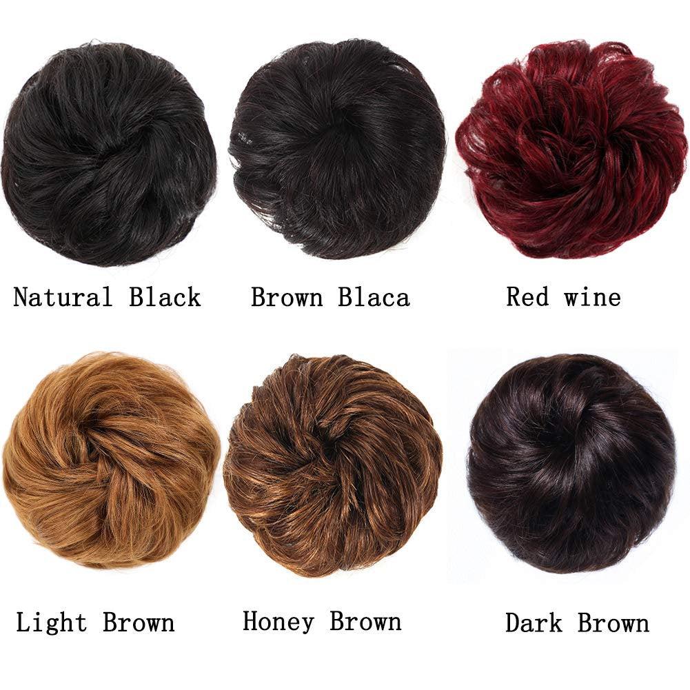 Messy Bun Thick 100% Human Hair Scrunchie | Messy Updo Bun | Wine Red 99j Burgundy | super fluffy Natural Texture | cat ear buns need 2