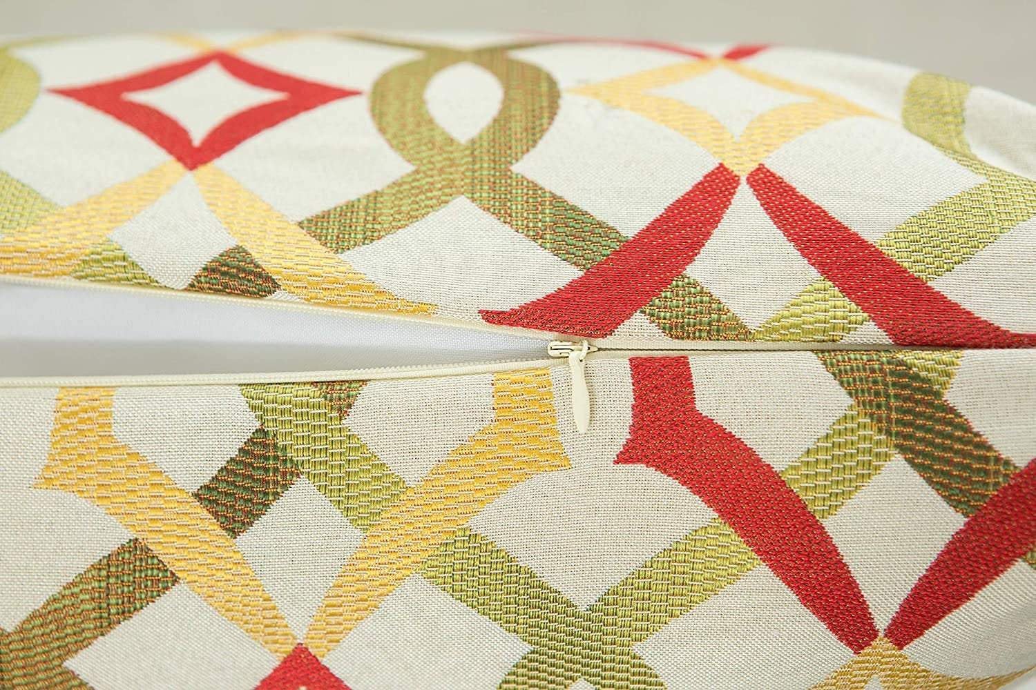 Red jacquard geometric link accent decorative throw pillow covers multicolor 18x18 cotton linen home office sofa couch decor