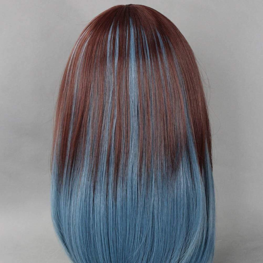 Brown dark blue two tone straight replacement wig