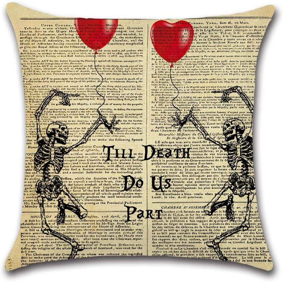 Vintage valentine day till death do us part decorative throw pillow covers skulls newspaper background pillow case home décor gift set