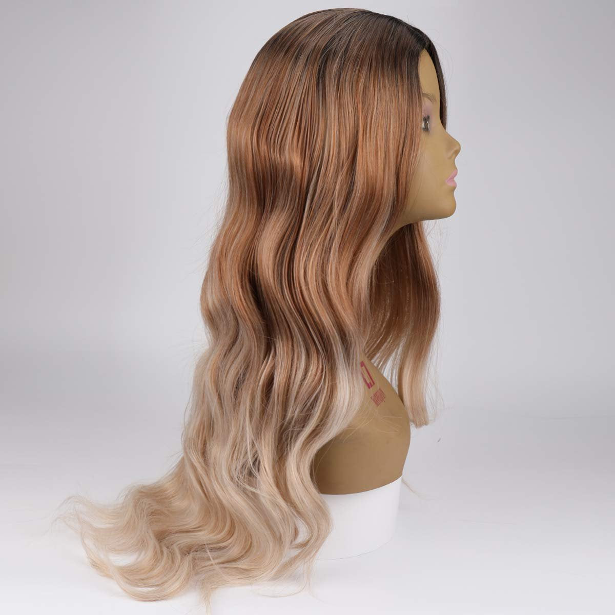 Golden brown black hand dyed ombre synthetic 28" wig best seller