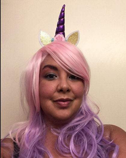 Anime costume party dress heat resistant synthetic curly wig with bangs pastel pink purple 24"