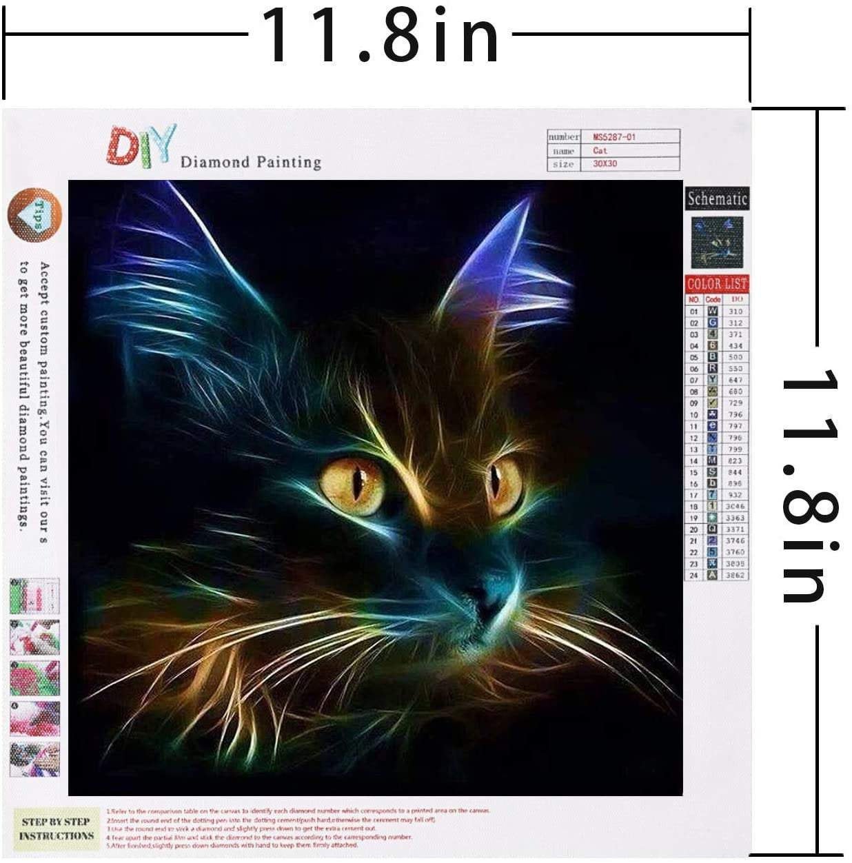 Black cat | 5d diamond diy art full drill embroidery painting kit | home wall art décor | 11.8" x 11.8" | the perfect relaxation gift idea
