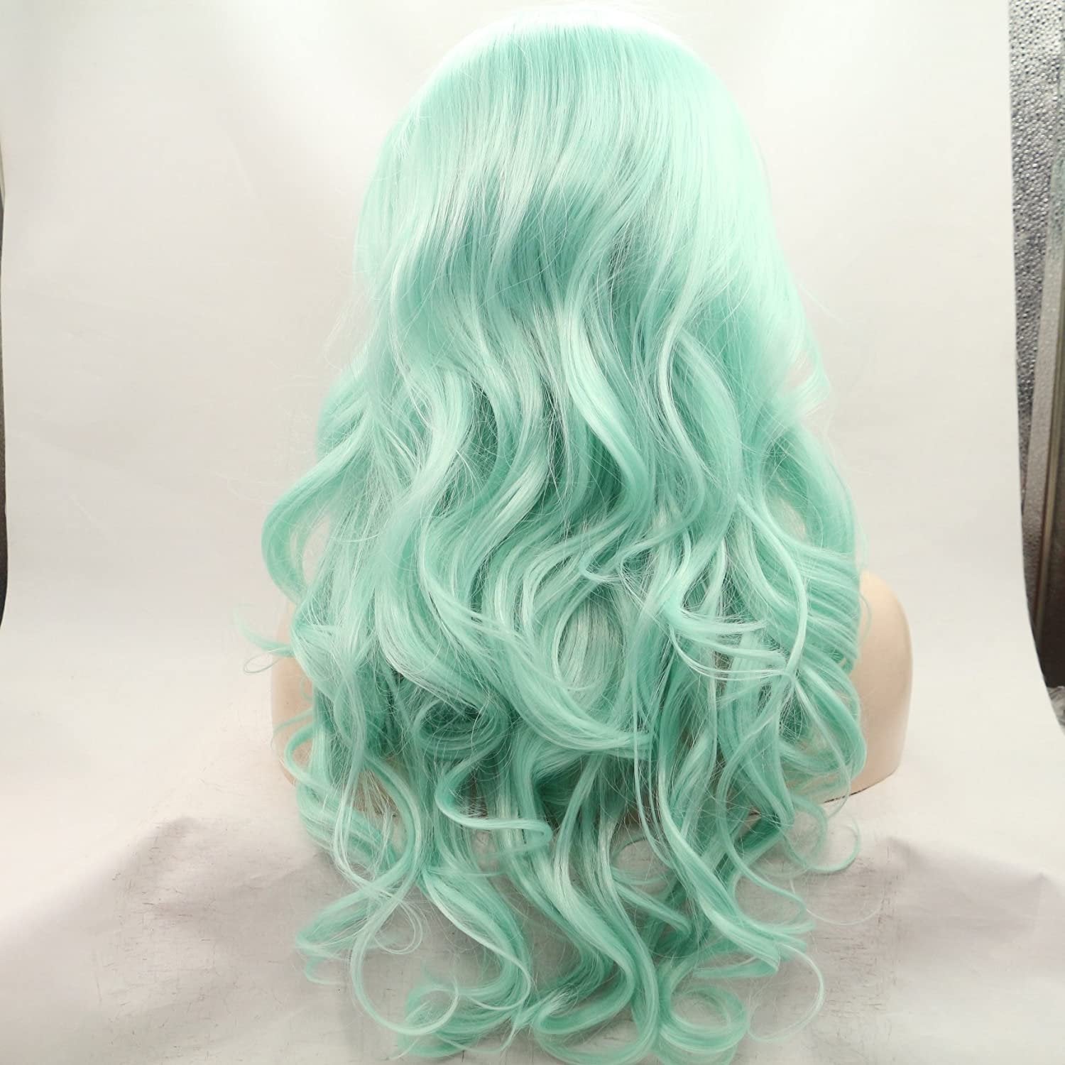 Trendy light green wig | unicorn princess mermaid wave | custom color lace front synthetic | human hair feel | drag queen | stage performer
