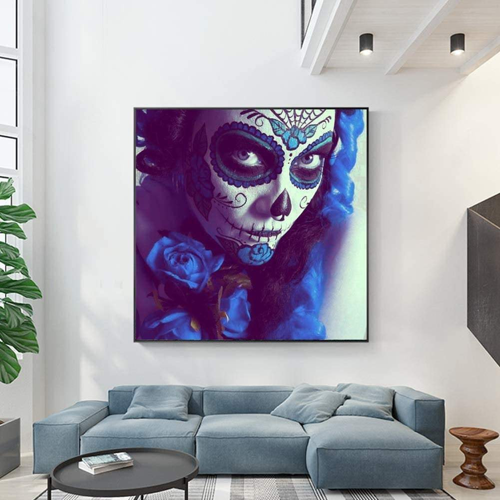 Blue mood day of the dead embroidery paint cross stitch craft diy 5d diamond painting by number kit canvas  various sizes