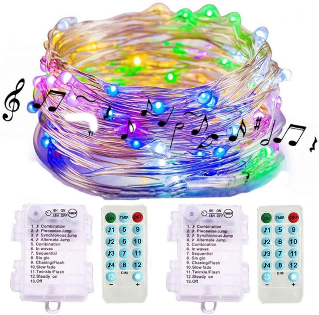Sound activated music string lights | 32.8ft 100leds 12 modes | waterproof multicolor | battery powered | remote control