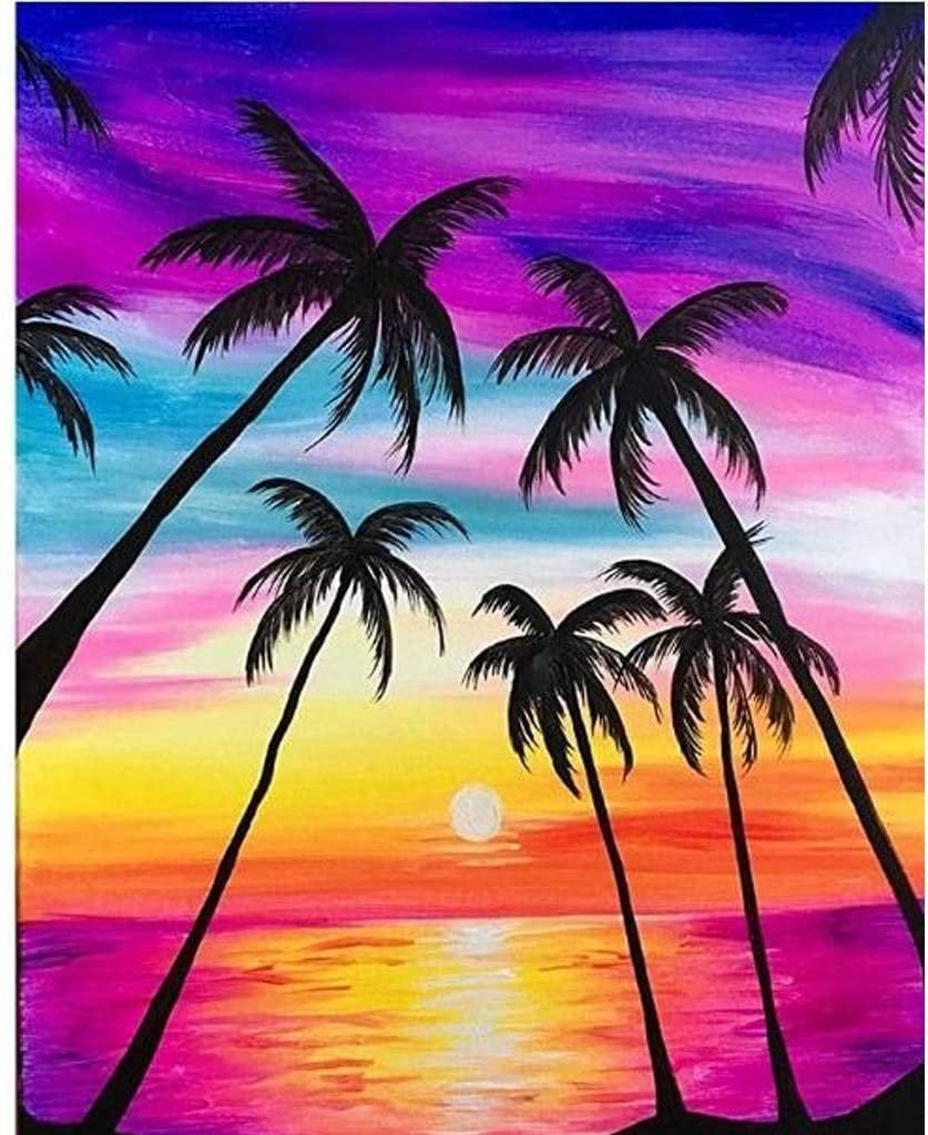 Coconut tree round full drill diy 5d diamond painting by number kits for home wall décor adults and kids 30x40 cm (11.81" x 15.75")