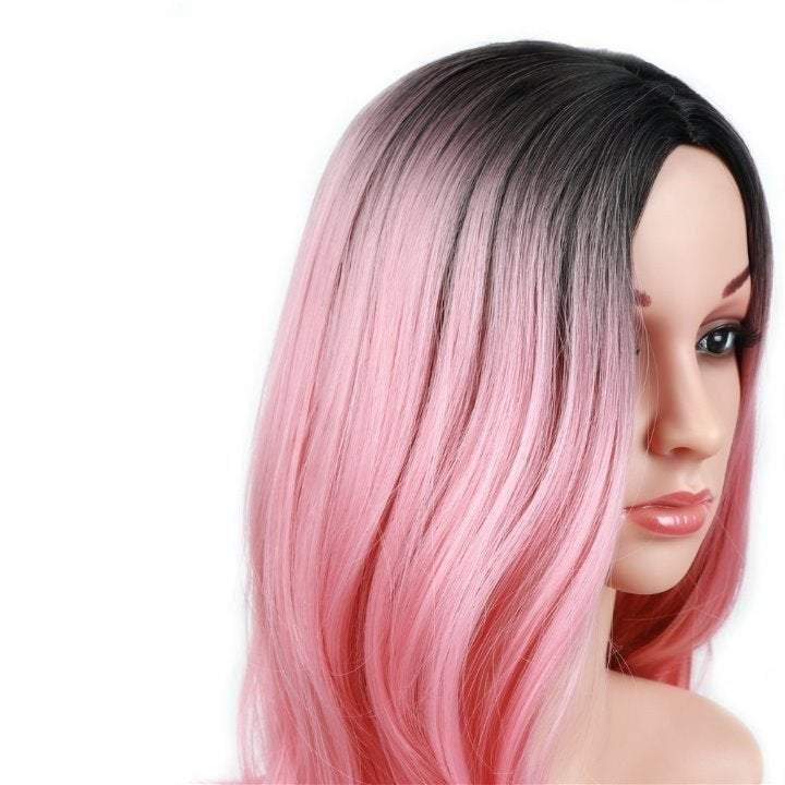 Black to candy pink ombre | big wave | 26" synthetic | human hair feel | drag queen | trendy custom styled | stage performer wig