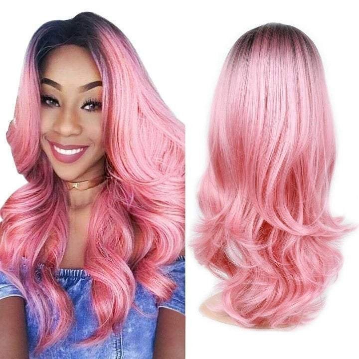 Black to candy pink ombre | big wave | 26" synthetic | human hair feel | drag queen | trendy custom styled | stage performer wig