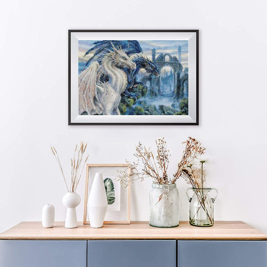 White dragon diy 5d diamond painting by number kit canvas 15.8"x11.8"