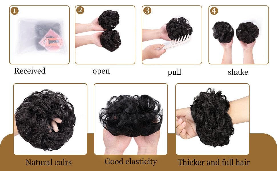 Attractive large thick curly scrunchie messy bun updo clip in hair piece extensions