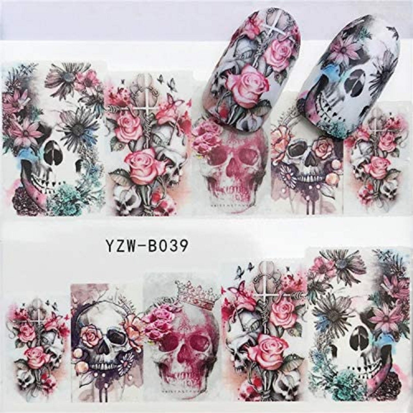 Ghost | skull | water transfer | nail art stickers | halloween | gothic | day of the dead | 20 sheets  nail art decals | dia de los muertos