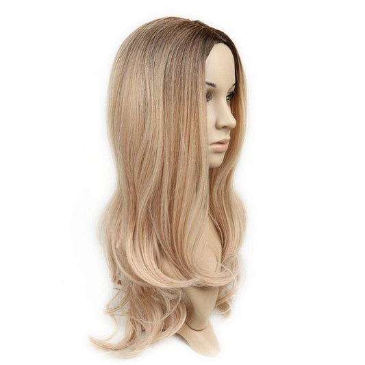 Ombre wavy brown to ash blonde heat resistant full wig