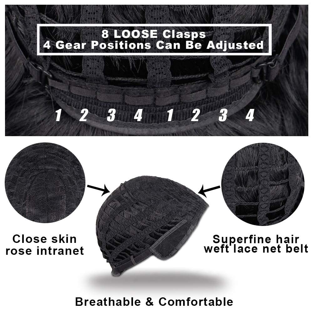 Black Silver Gray Ombre Wavy Shoulder Length 14" Wig Middle Parting FAUX Human Hair Synthetic Hair Heat Friendly Fiber Wig Cap Included