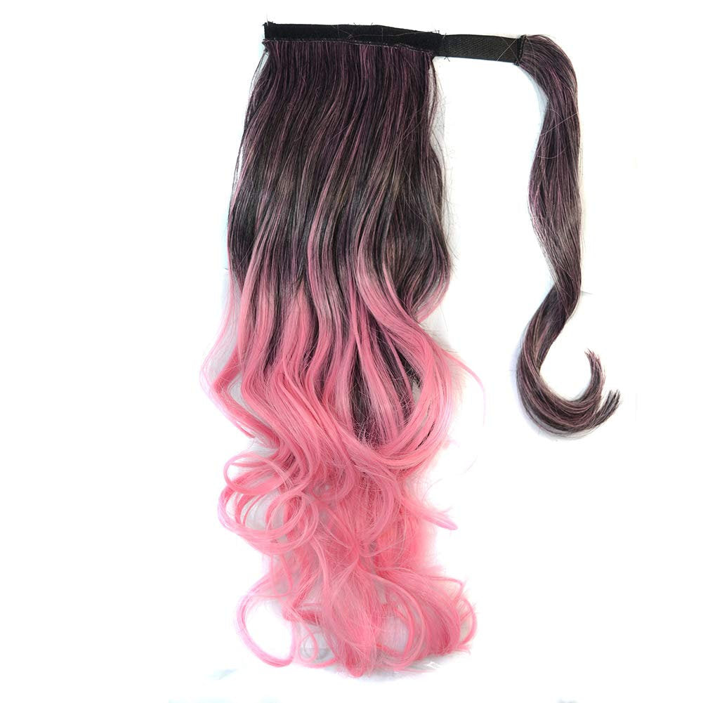 Colorful Ombre 2 Tone Cosplay Ponytail Hair Extension Body Wavy Fake One Piece Clip in Warp Around Magic Paste Pony Tail Choice of Colors