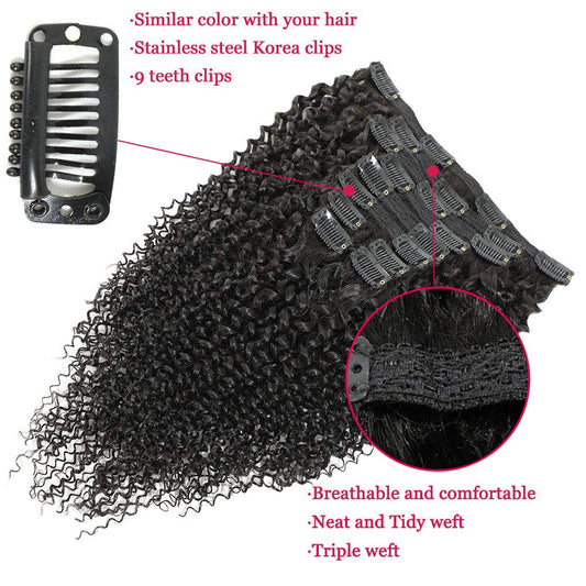 Kinky Curly Clip in Hair Extensions Virgin Human Hair Wavy Unprocessed Clip in Hair Extensions Set of 10 You Choose the Length from 10 - 20"