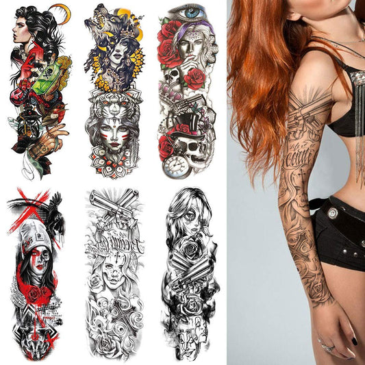 6 Full Arm 6 x 18" Sheets Waterproof Fake Tattoo Temporary Realistic Waterproof Full Arm Fake Tattoo Totems Can Also Use for DIY Crafting