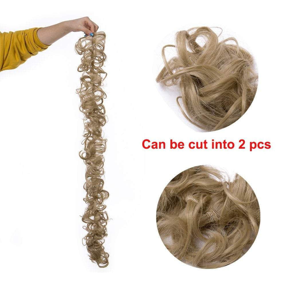 Messy bun juva bun hair scrunchie fluffy curly tousled updo diy wrap around ponytail hairpiece 32inch wavy donut chignons