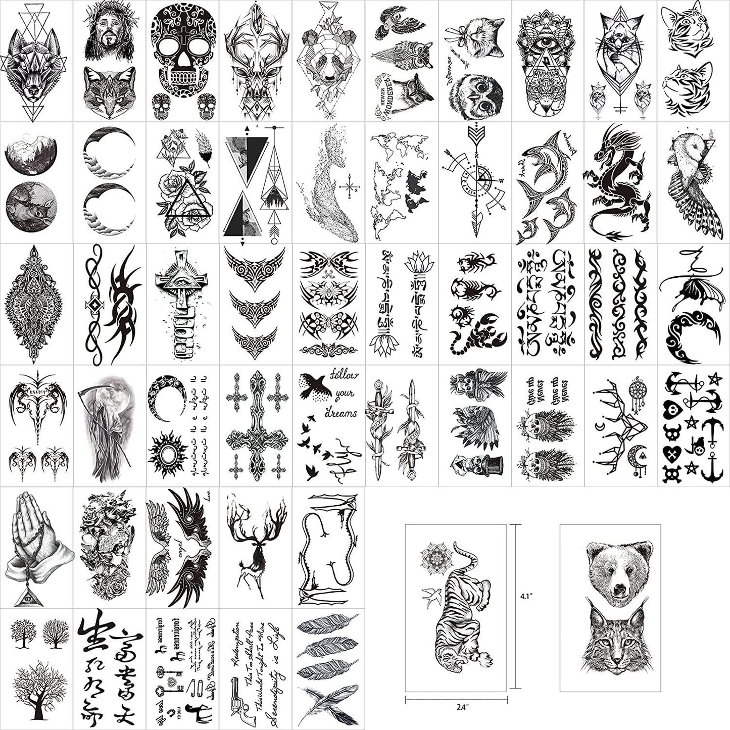 62 Sheets PREMIUM QUALITY Black Temporary Tattoos 10 Sheets Large Fake Body Arm Chest Shoulder Tattoos with 52 Sheets of Smaller Tattoo
