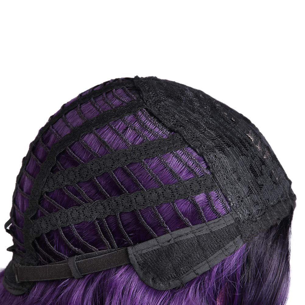 Black to Violet Purple Ombre Middle Parting Long Natural Curly Human Hair Look and Feel Heat Friendly Non Shedding Top Quality Synthetic Wig