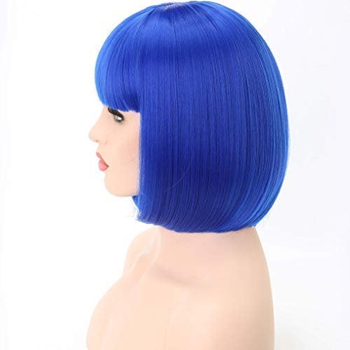 Dark Royal Blue | Straight Bob with Straight Bangs | Hand Dyed Synthetic 12" Wig | Easy To Wear | Quick Wig | Great Daily Wear or Cosplay