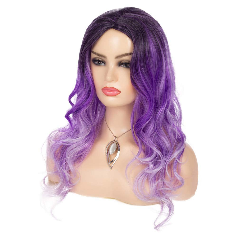 Unique Beautiful Natural Looking | Wavy Ombre Purple | Hand Dyed 22" | Human Hair Look and Feel Trendy Wig | Non Lace Wig | Mermaid Waves