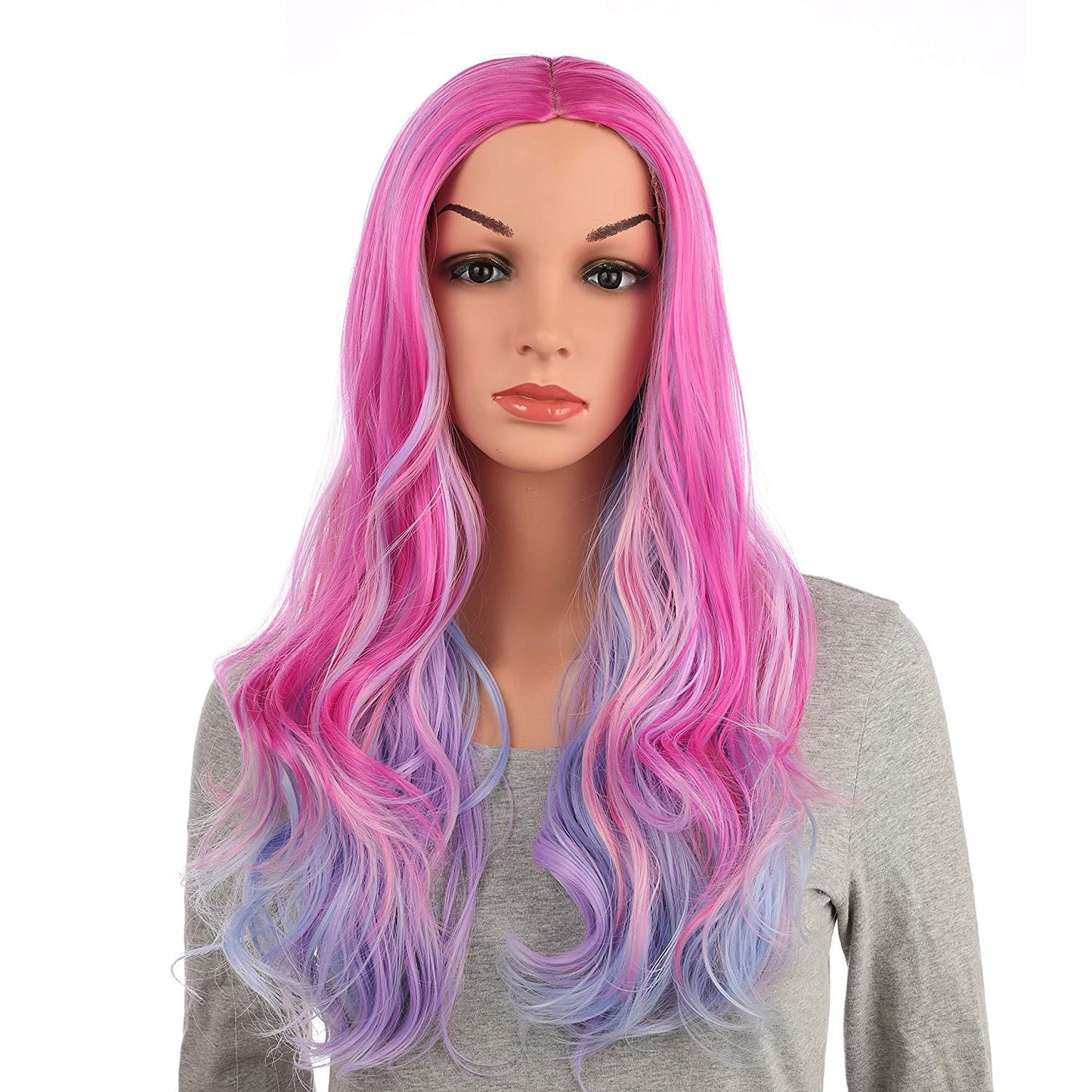 Multi-Color Pastel Rainbow | Charming Lolita | Rave Party | Pink and Light Lavender | Mixed Ombre 24" | Cosplay, Drag Queen Hair, Luxury Wig