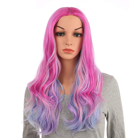 Multi-Color Pastel Rainbow | Charming Lolita | Rave Party | Pink and Light Lavender | Mixed Ombre 24" | Cosplay, Drag Queen Hair, Luxury Wig