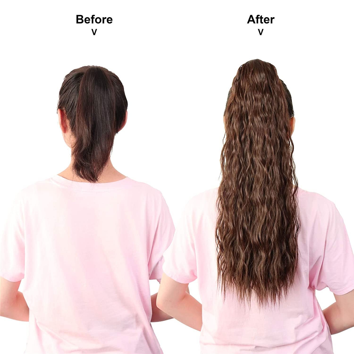 French girl style | 22 inch long water wave drawstring ponytail | synthetic fiber corn wave ponytail | curly wavy pony tail hair wrap (#bug)