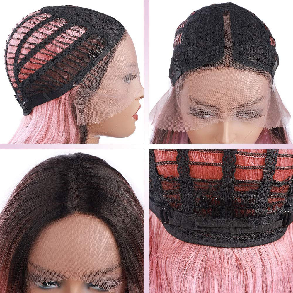 Ombre Purple Pink Lace Front Wig Long Body Wave Synthetic Middle Parting Replacement Full Wig 27 inch Pastel Pink Purple Gift for Her