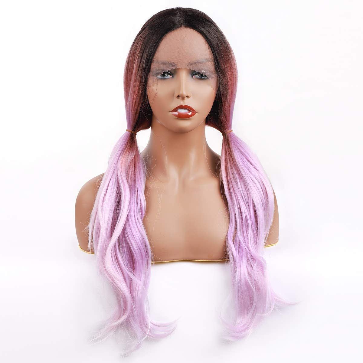 Ombre Purple Pink Lace Front Wig Long Body Wave Synthetic Middle Parting Replacement Full Wig 27 inch Pastel Pink Purple Gift for Her