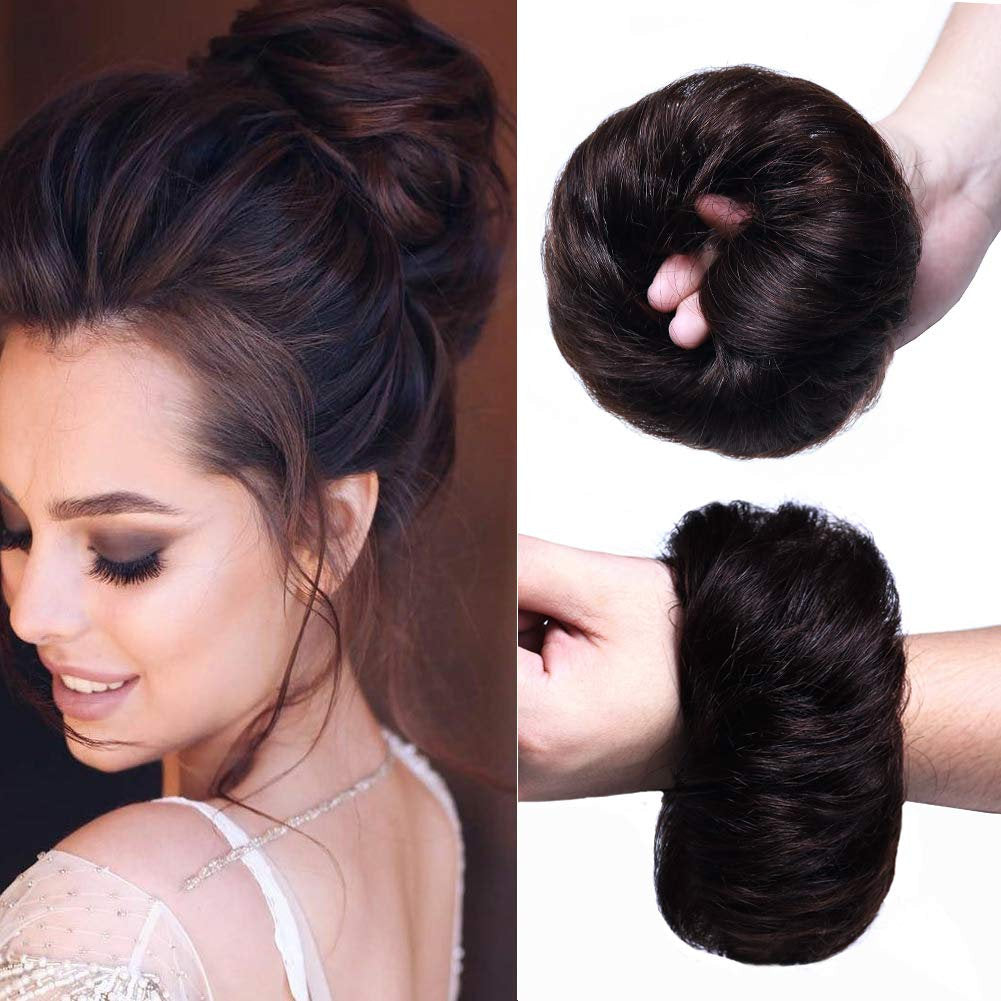 100% Brazilian Human Hair Curly Messy Bun Chignon Extensions Scrunchy Updo Hairpiece