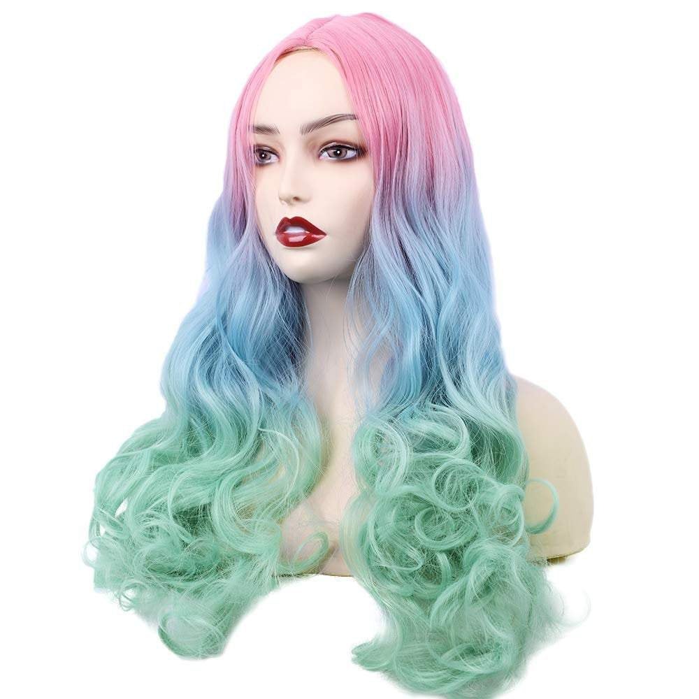 Trendy rainbow | unicorn | mermaid | big wave | 22" synthetic | human hair feel | drag queen | custom colored | stage performer | party wig